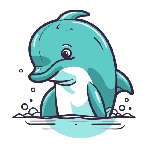 Cute cartoon dolphin. Vector illustration of a dolphin on a whit