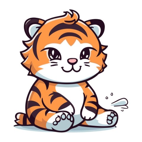 Cute cartoon tiger. Vector illustration isolated on a white back