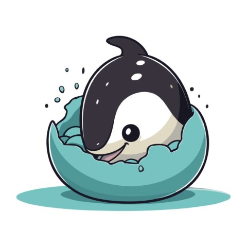 Cute cartoon killer whale swimming in a blue egg. Vector illustr