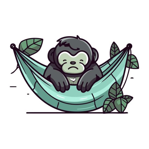 Cute monkey sleeping in hammock. Vector illustration in cartoon