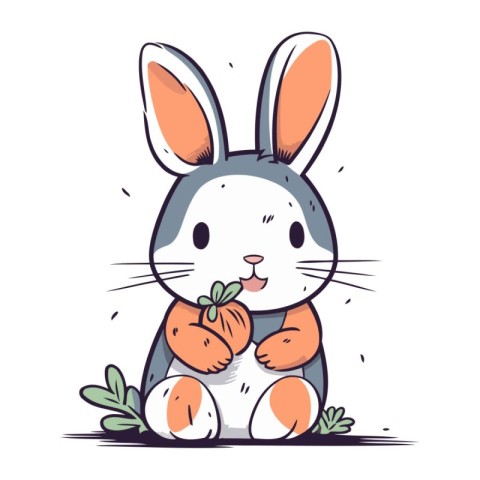 Cute cartoon bunny with carrot. Vector illustration for your des