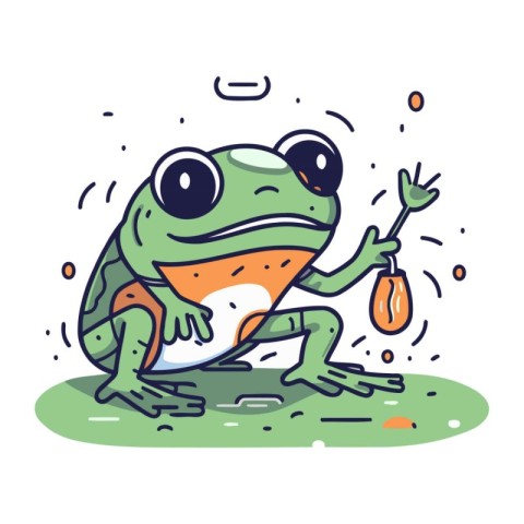 Frog vector illustration. Cute cartoon frog with a tool.