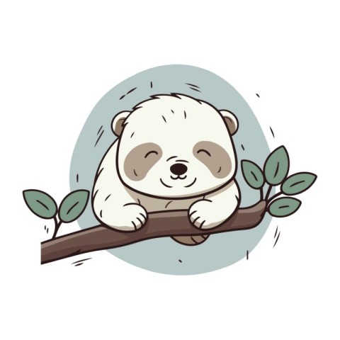 Cute baby panda sitting on a tree branch. Vector illustration.