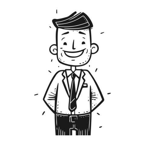 Businessman. Black and white vector illustration in doodle style