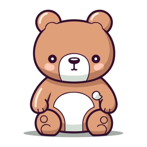 Cute teddy bear sitting on white background. Vector illustration