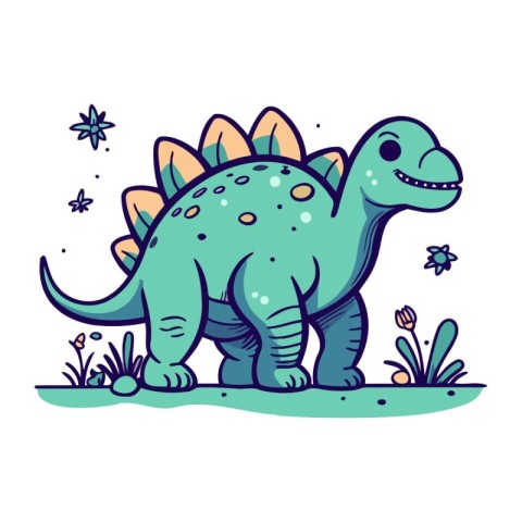 Cute cartoon dinosaur. Vector illustration isolated on a white b