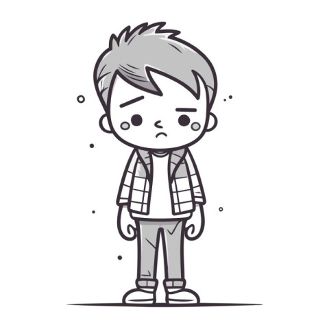 Boy feeling sad and frowning. Vector illustration of boy feeling