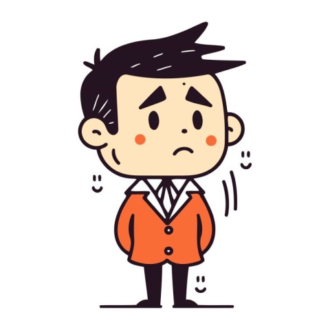 Man in suit feeling upset. Vector illustration in thin line styl