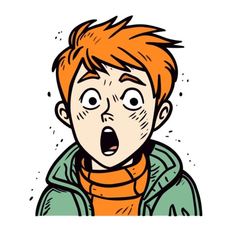 Surprised boy with red hair. Vector illustration of a surprised