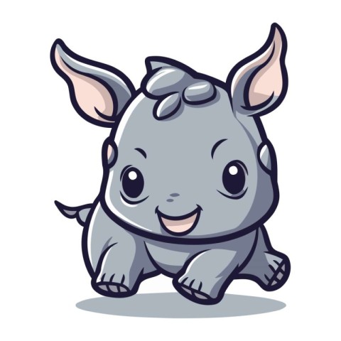 Rhino character cartoon style vector illustration. Cute rhinocer