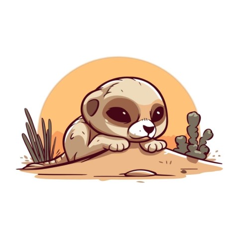 Cute cartoon sloth sleeping on the sand. Vector illustration.