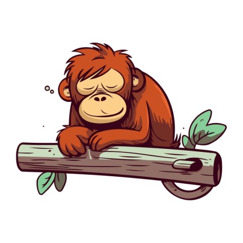 Vector illustration of a funny cartoon orangutan sitting on a lo