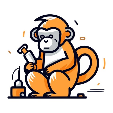 Monkey with a microscope. Vector illustration in thin line style