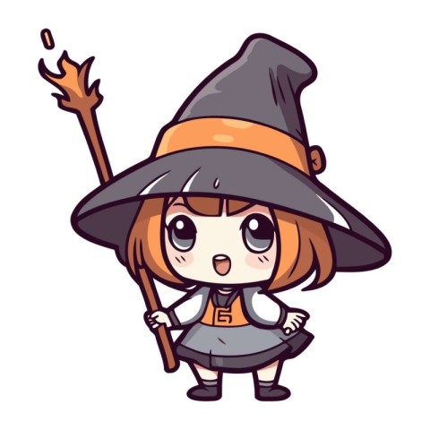 Illustration of a Cute Little Witch Cartoon Character on White B