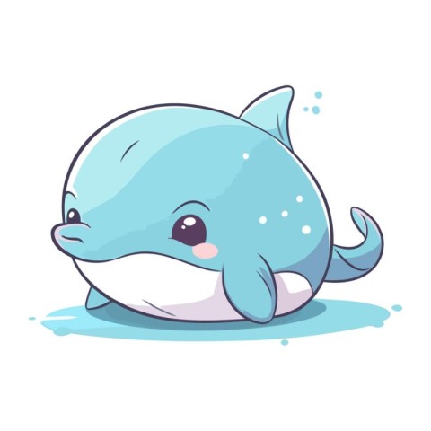 Cute cartoon baby whale. Vector illustration isolated on white b