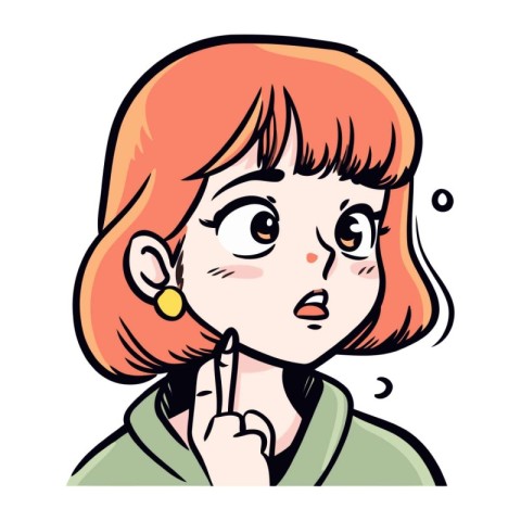 illustration of a young woman with red hair and green jacket.