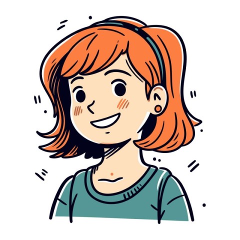 Vector illustration of a smiling girl with red hair. Cartoon sty