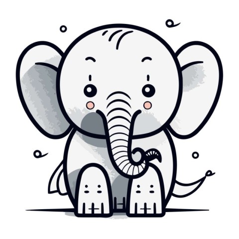 Cute Cartoon Elephant Vector Illustration. Isolated on White Bac