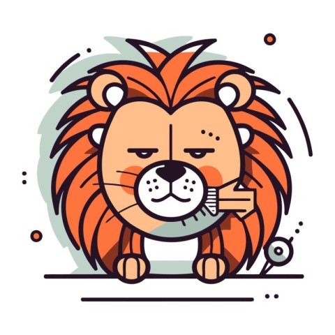 Cute lion cartoon character. Vector illustration in line art sty