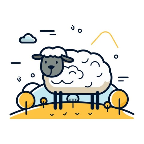 Sheep on the farm. Vector illustration in line art style.