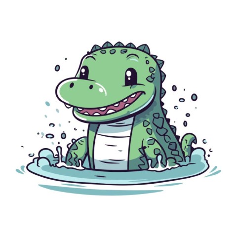 Cute crocodile in water. Vector illustration on white background