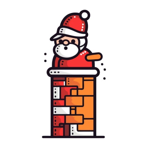 Santa Claus on a brick chimney. Vector illustration in flat styl