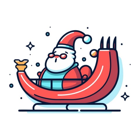 Santa Claus riding in a sleigh. Vector illustration in flat styl