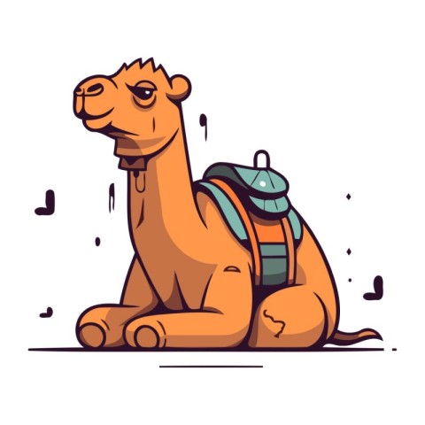 Camel with a backpack. Vector illustration in flat cartoon style