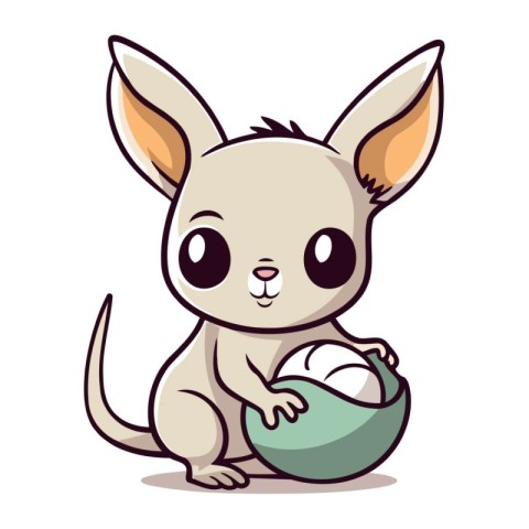 kangaroo with egg on white background. cute kangaroo cartoon