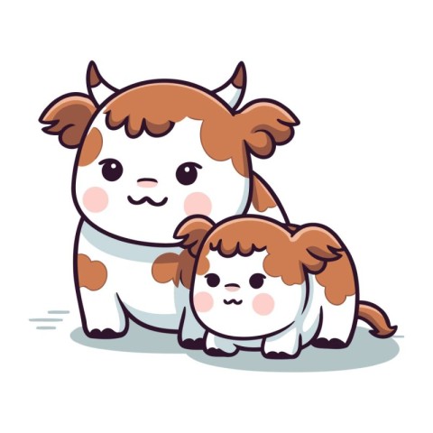 Cute cow and little girl. Vector illustration in cartoon style.