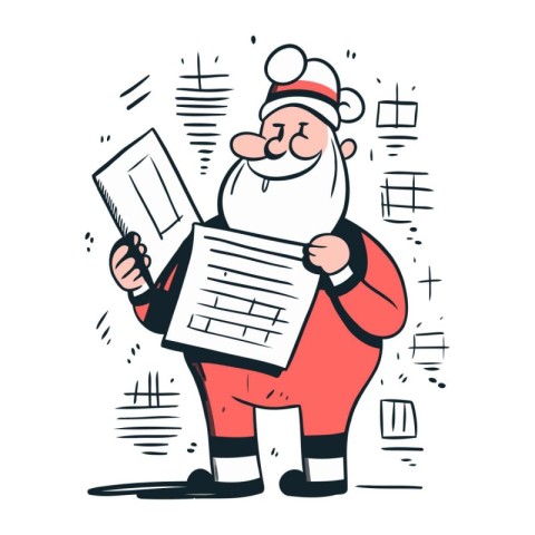 Santa Claus with a list of tasks. Vector illustration in cartoon