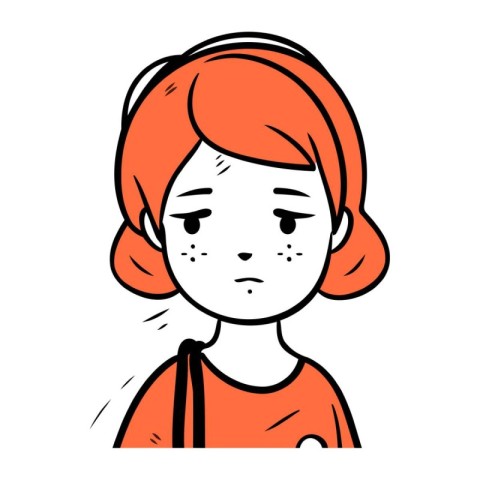 Sad girl with acne on her face. Vector illustration in sketch st