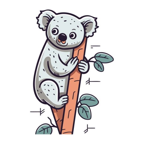 Cute koala sitting on a tree branch. Vector illustration.