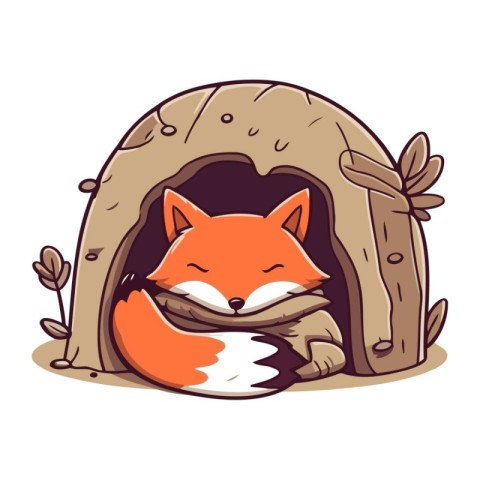 Cute fox in an igloo. Vector illustration of a cartoon animal.