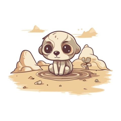 Cute cartoon meerkat on the ground. Vector illustration.