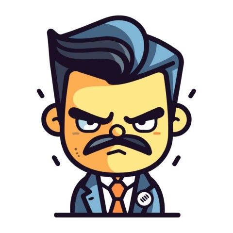 Angry Boss Face   Cartoon Vector Illustration. Sticker. Label