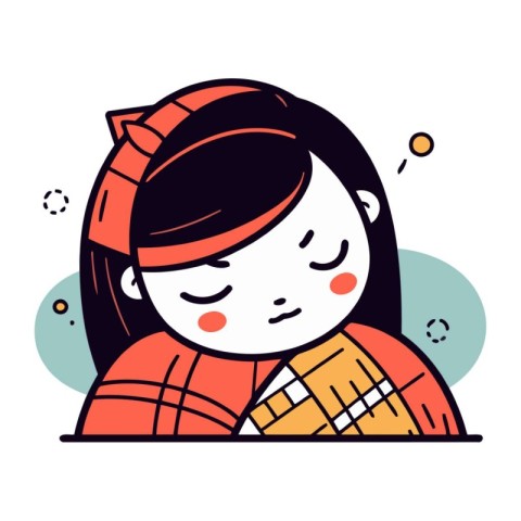 Vector illustration of a cute girl in warm clothes. Flat line st