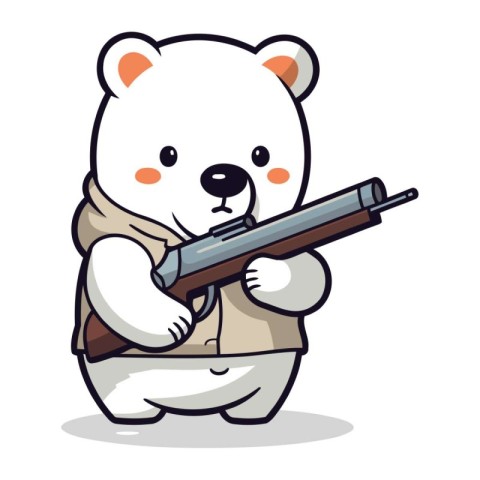 Polar bear with rifle character cartoon vector illustration. Cut