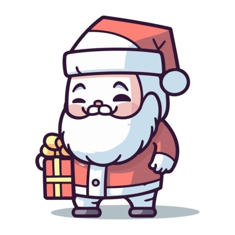 Santa Claus with a gift. Cute cartoon character. Vector illustra