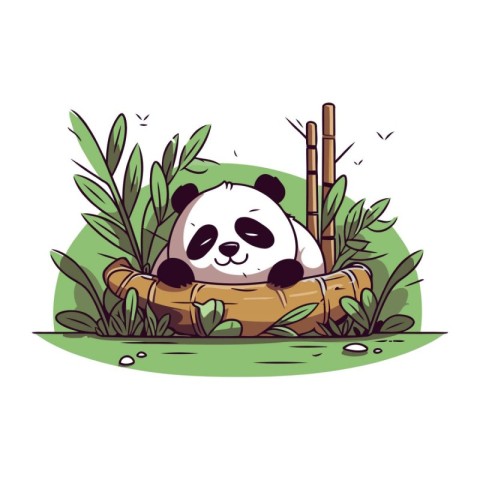 Cute panda bear in bamboo forest. Vector cartoon illustration.