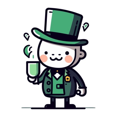 Leprechaun with a glass of champagne. Vector illustration.