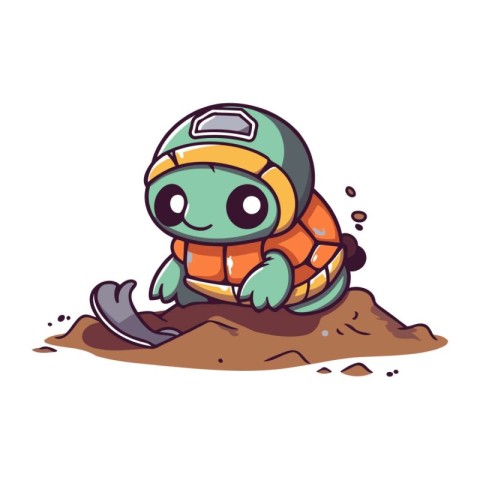 Illustration of a Cute Cartoon Turtle in the Sand. Vector