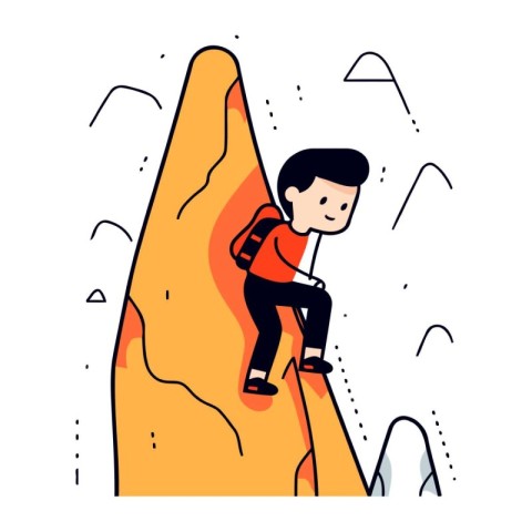 Climber climbs on the rock. Flat style vector illustration.