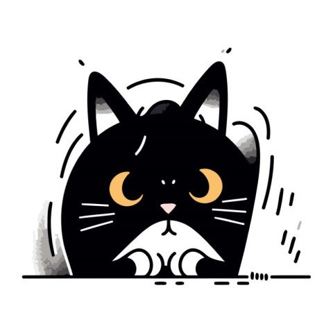 Cute black cat with big eyes. Vector illustration on white backg