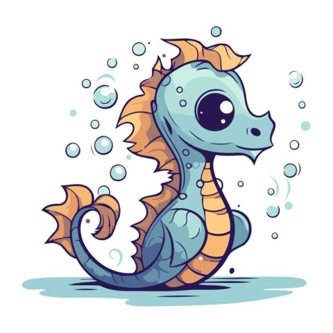 Cute cartoon seahorse. Vector illustration isolated on white bac