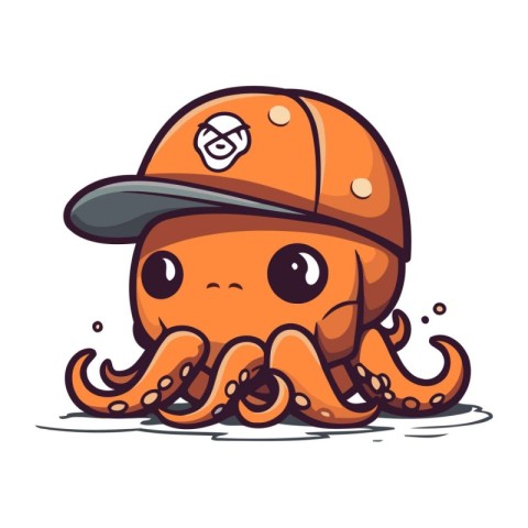 Cute cartoon octopus in baseball cap. Vector illustration isolat