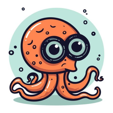 Cute cartoon octopus character with big eyes. Vector illustratio