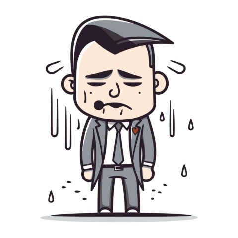 Businessman feeling sad and crying. Vector illustration in carto