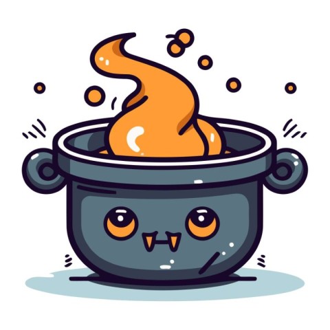 Cute Halloween witch cauldron. Vector illustration in cartoon st