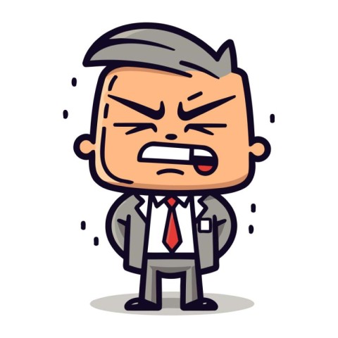 Angry Face   Cartoon Businessman Vector Illustration